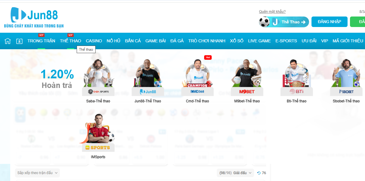 Jun88 Thể thao: Đa dạng kèo cược cho mọi sự lựa chọn